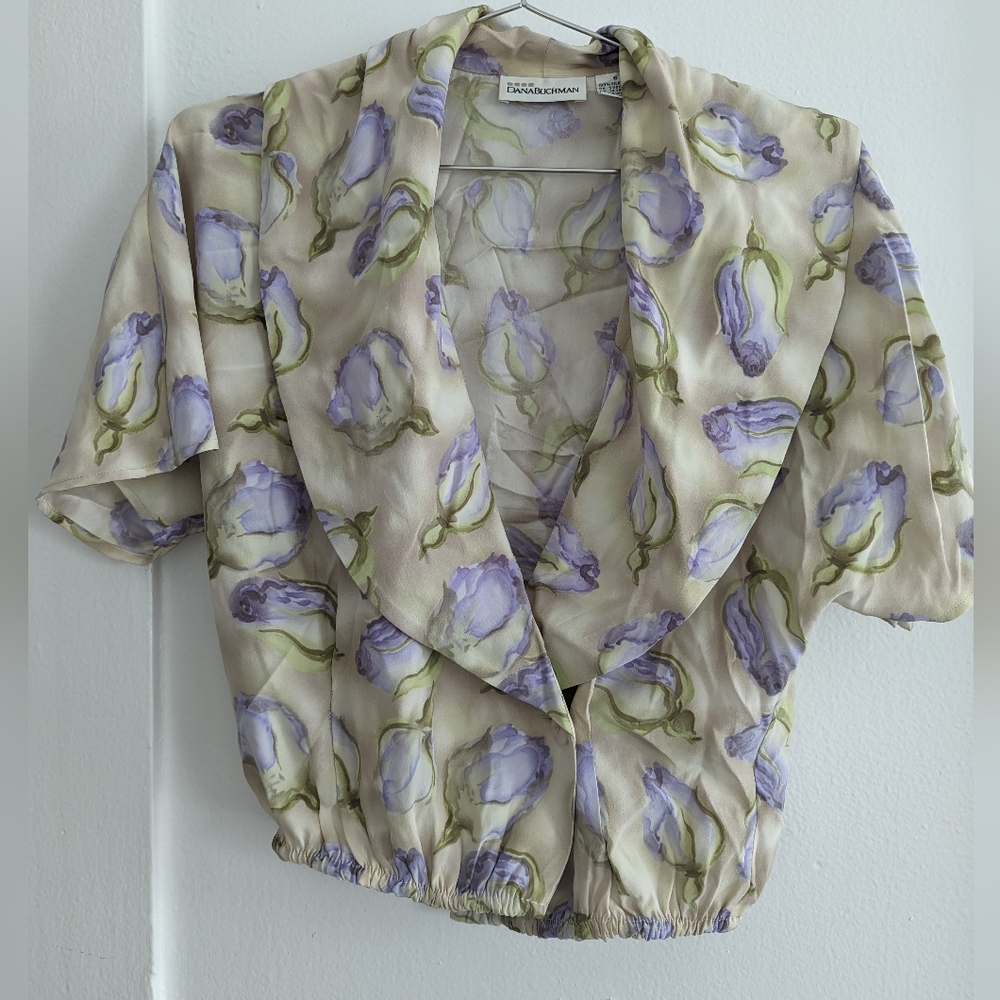Silk floral crop blouse